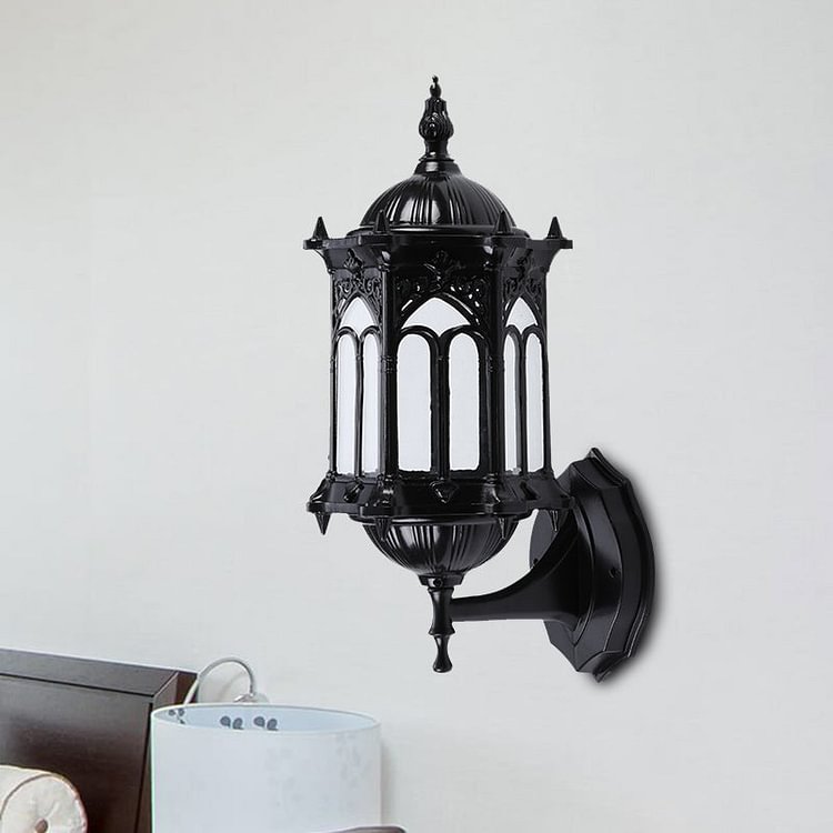 1-Bulb Pavilion Wall Light Rustic Black/Brass Aluminum Wall Sconce Lamp with Clear Glass Shade