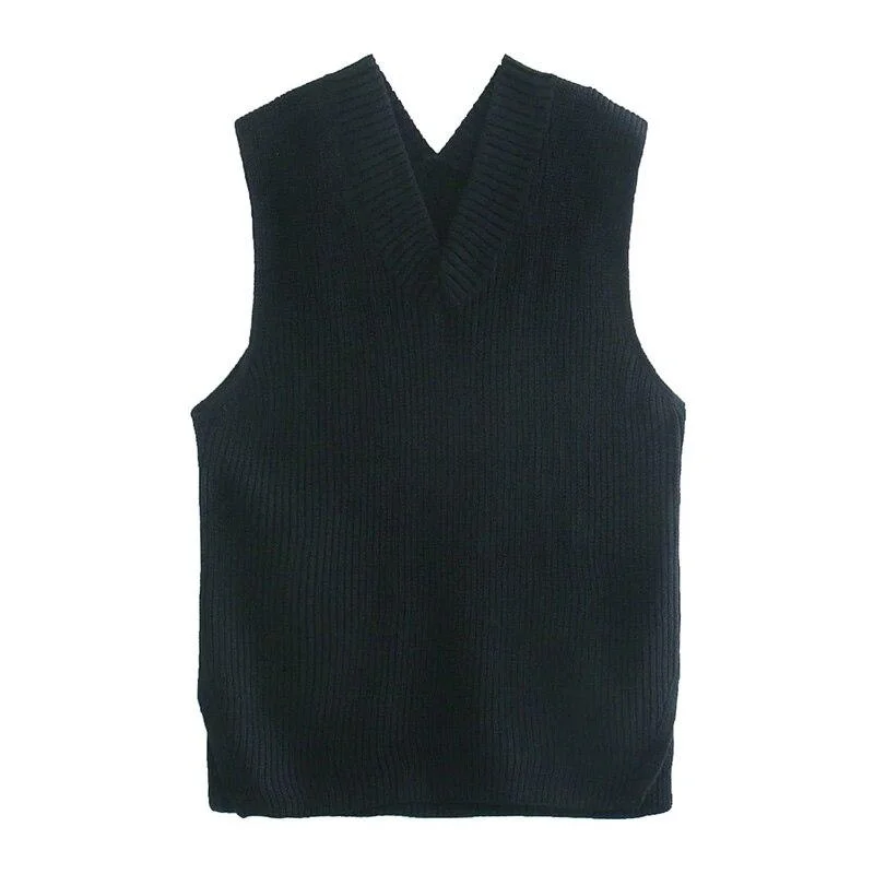 Spring V Neck Sweater Vest Women Solid Casual Autumn Sleeveless Sweater Pullovers Black Female Casual Loose Knitwear Chic Tops