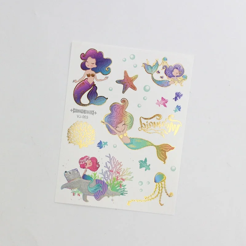 water tattoos for kids cartoon silver gold tattoo sticker sea mermaid temporary tattoos children girls hand tattoo finger decal