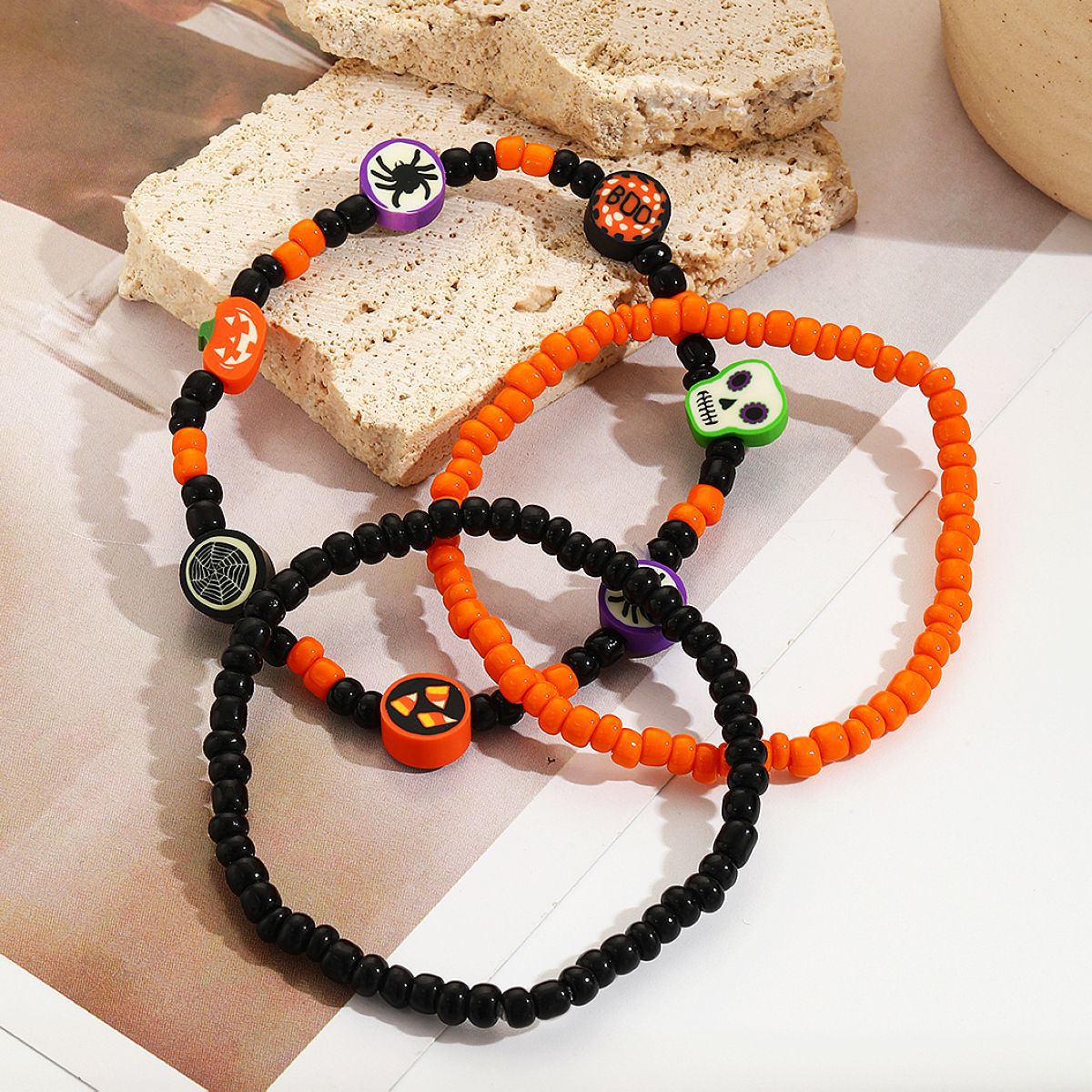Halloween Gold Pumpkin Spider Beaded Bracelet 2024 - Flycurvy 