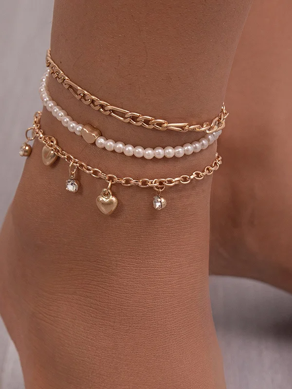 Beaded Chains Tasseled Triple Layered Anklets
