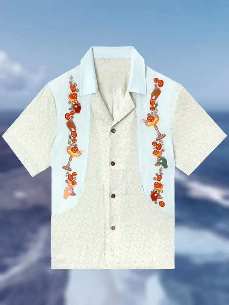 Men's Vacation Style Cocktail Art Print Shirt