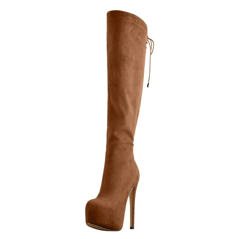 Onlymaker Women's Sexy Platform Zip 16cm High Heel Stiletto Stretch Over The Knee High Boot plus size US5~US15 women boots