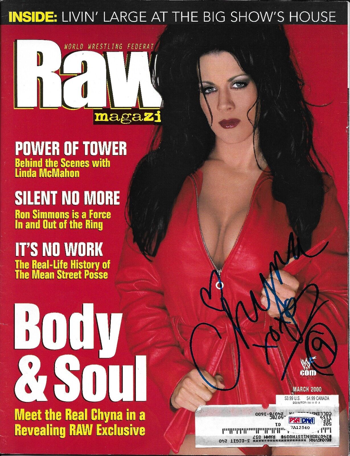 Chyna Signed WWE WWF March 2000 RAW Magazine PSA/DNA COA DX Diva Photo Poster painting Autograph