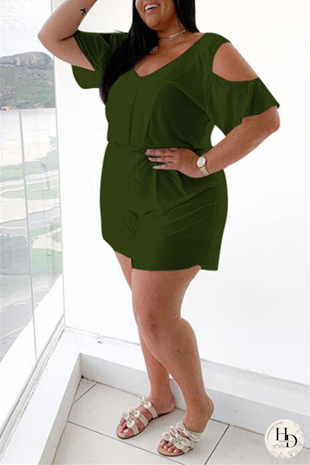 White Fashion Casual Solid Basic V Neck Plus Size Romper