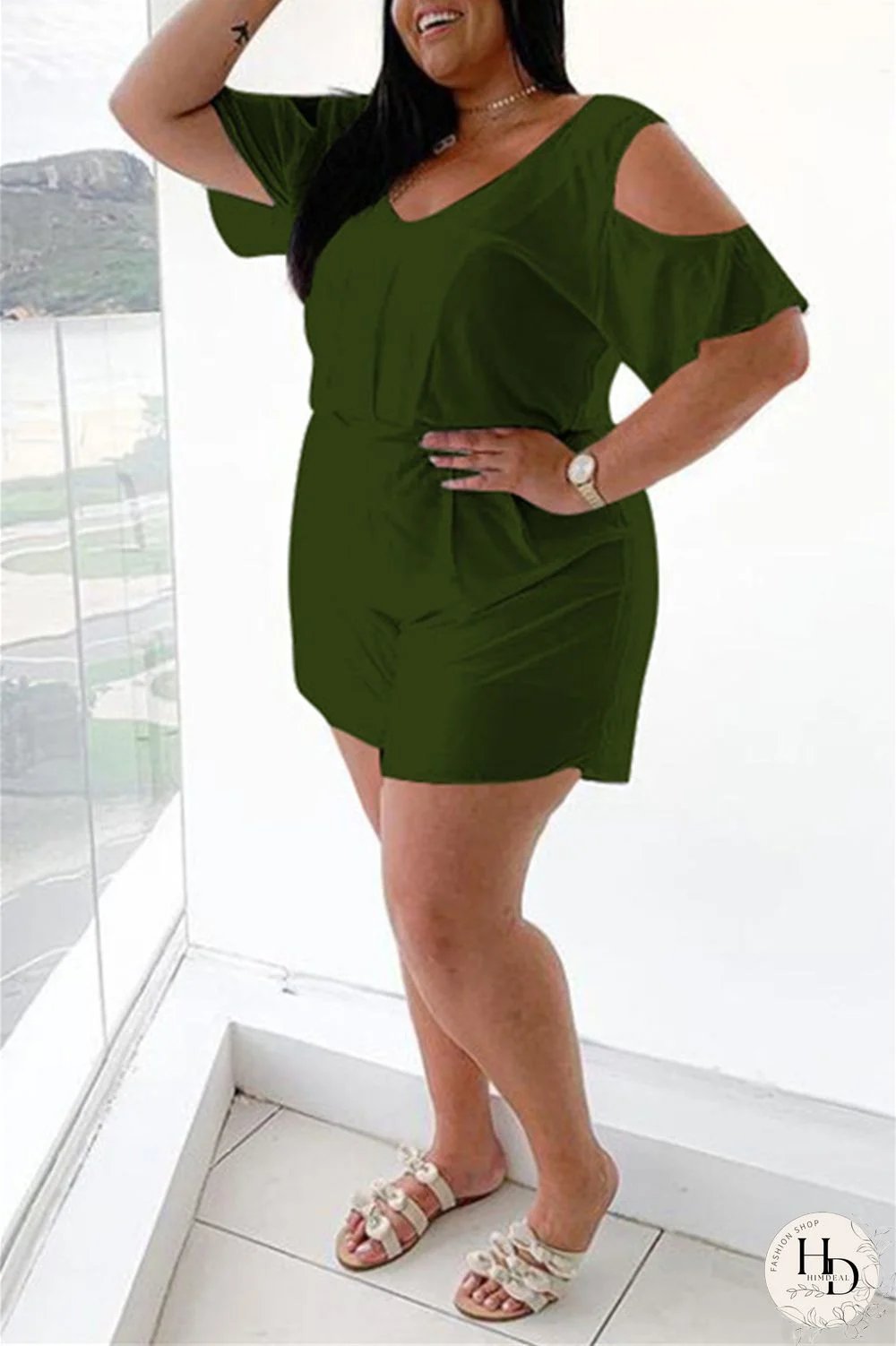 White Fashion Casual Solid Basic V Neck Plus Size Romper