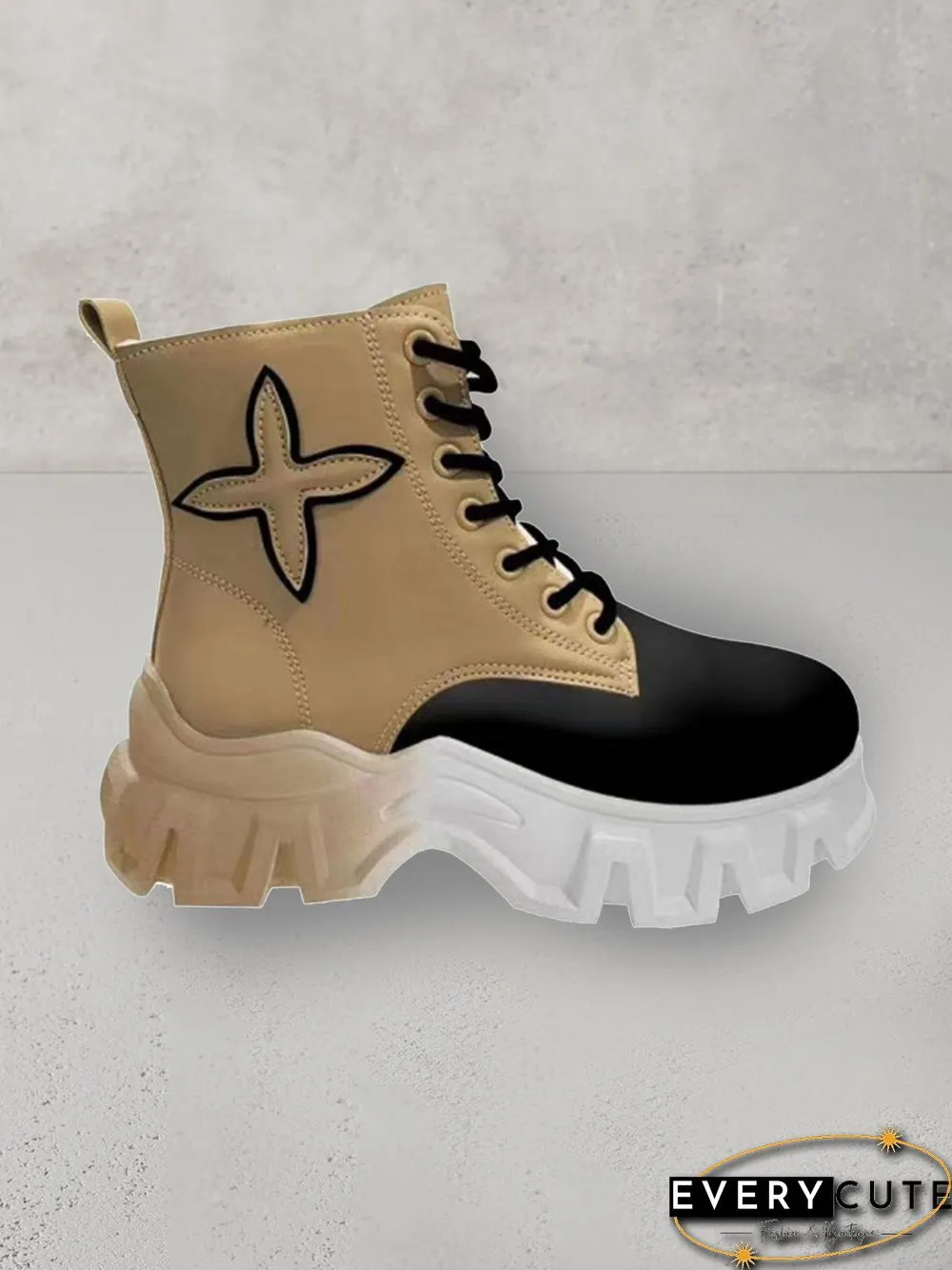 Fashion Gradient Splicing Contrast Color Platform Tooling Short Boots