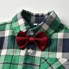 Kid Baby Boy Bow Tie Long Sleeve Plaid Set 2 Pcs