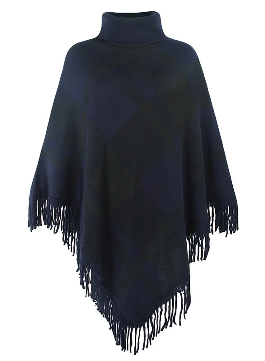 Women's Shirt Shrugs Plaid Tassel Print Long Sleeve   High Neck Ponchos Capes