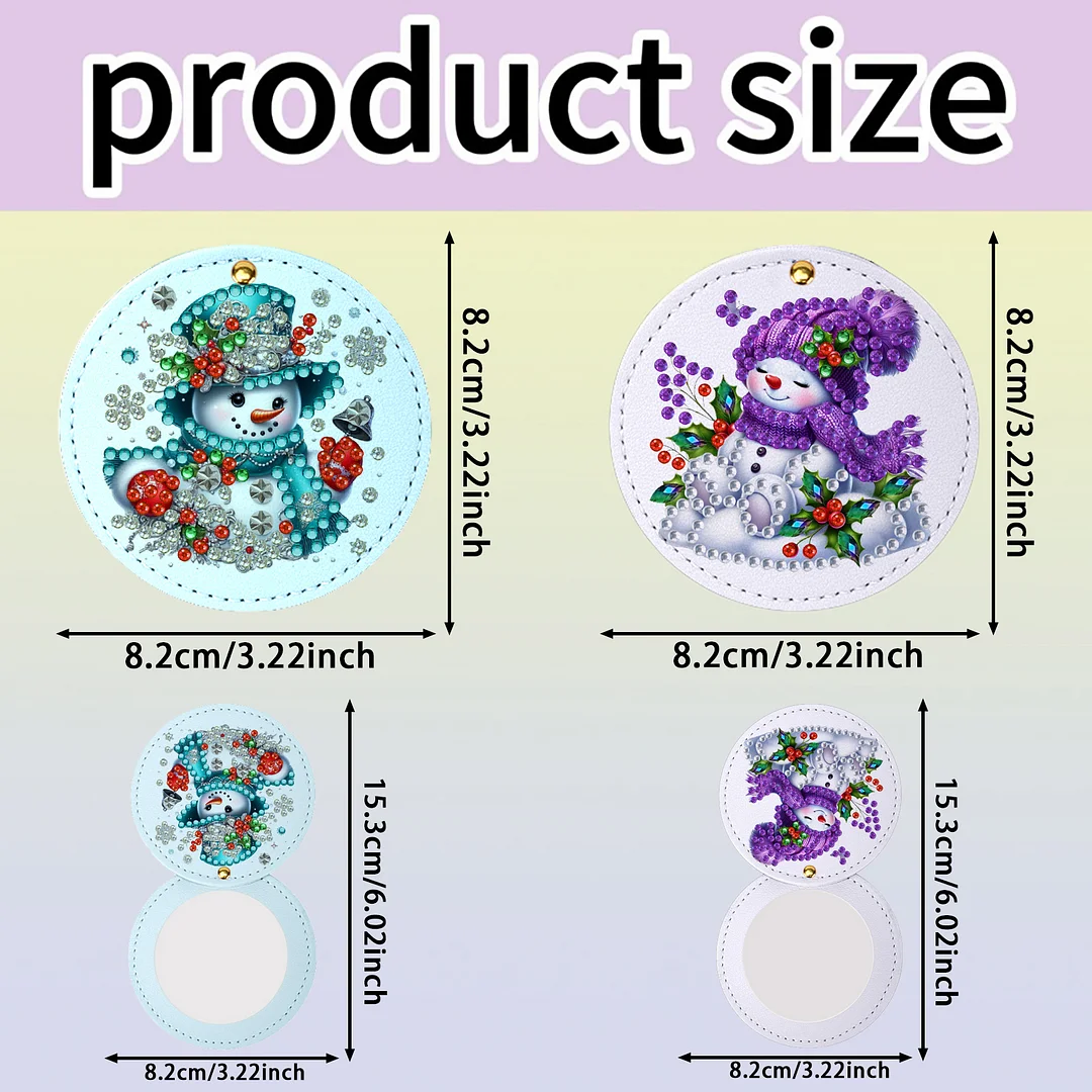 DIY Diamond Art Portable Cosmetic Mirror Round Diamond Painting Crafts (Snowman)