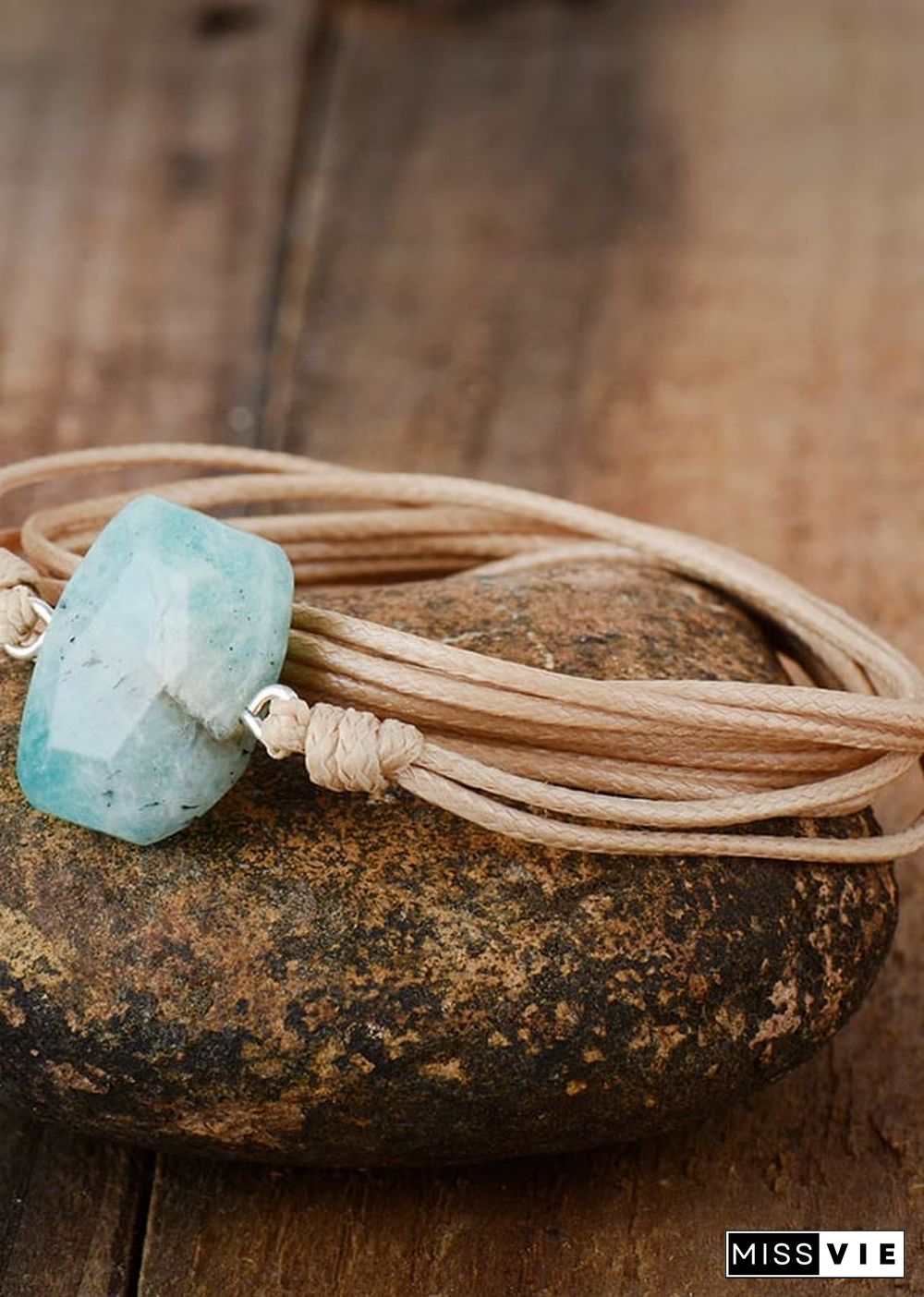 Boho Bracelet, Rope Wrap Bracelet, Blue Amazonite