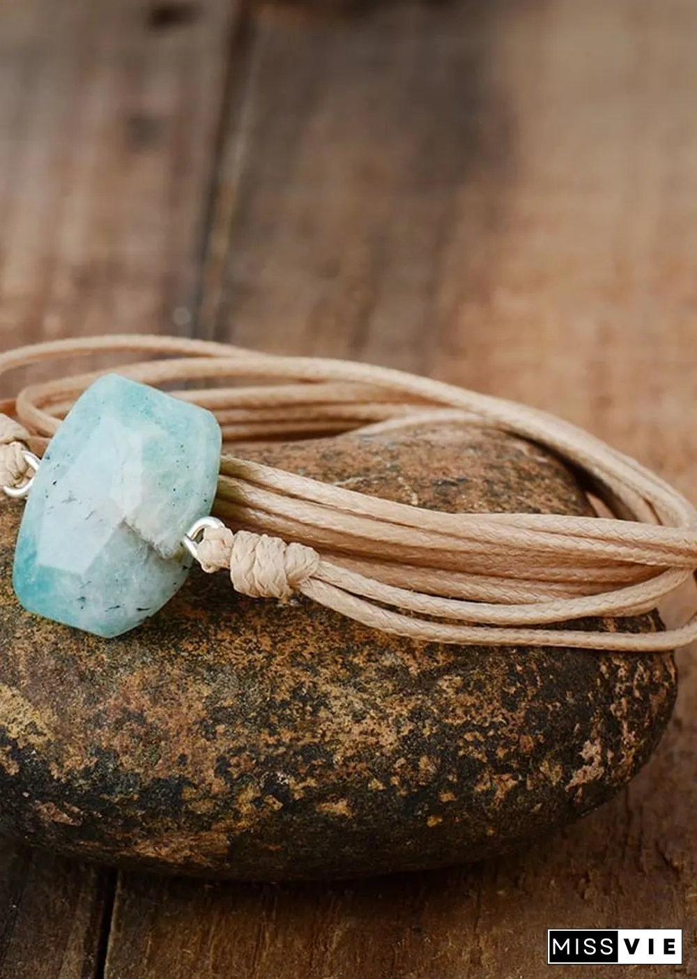 Boho Bracelet, Rope Wrap Bracelet, Blue Amazonite