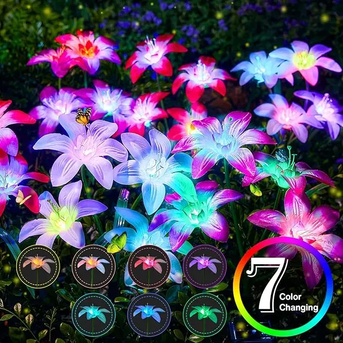 🏆💥Upgraded Solar Garden Lights with 24 Enlarged Blooming Lily Flowers
