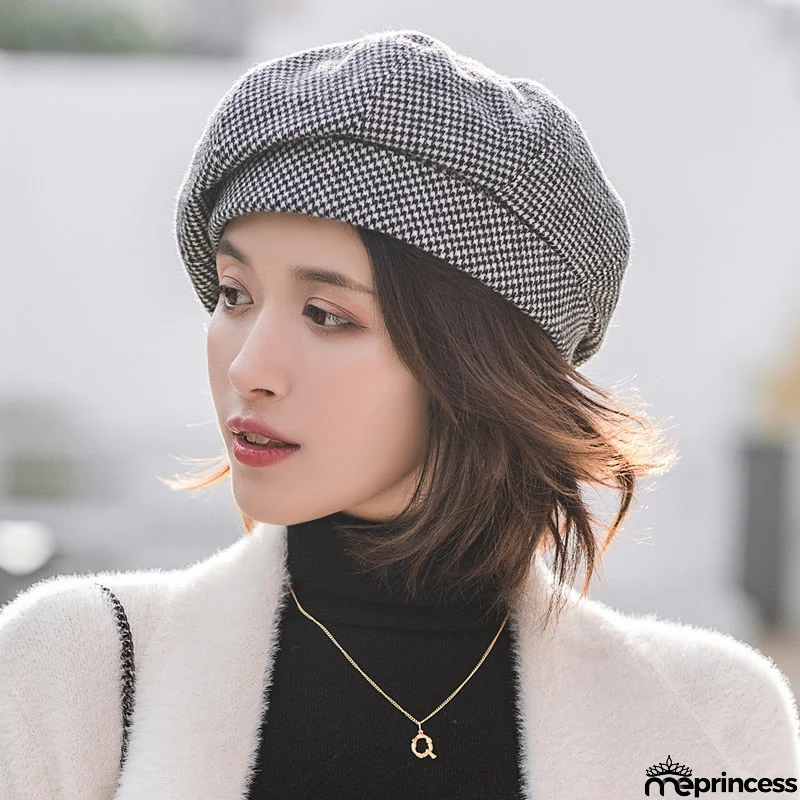 Women's Cotton Octagonal Vintage Casual Plaid Elegant Winter Caps