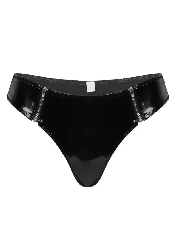 Highlight Pvc Patent Leather Zipper Open File Sexy Lingerie