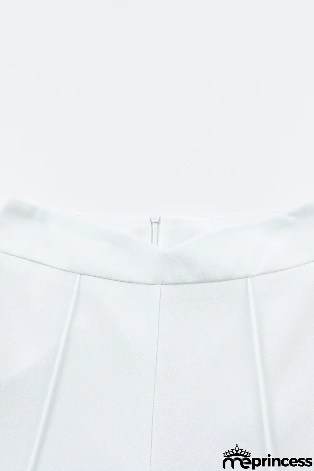 White Wavy Plunge High Waist Wide Leg Pants