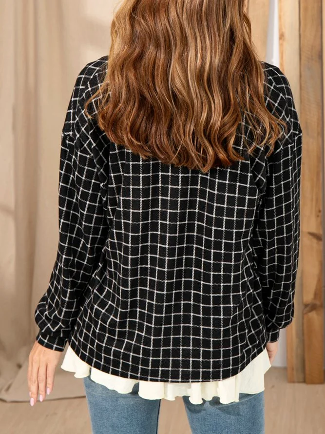 Cotton-Blend Long Sleeve Printed Checkered/plaid Outerwear