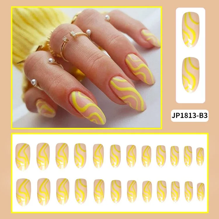 24Pcs/Set French Contracted Artistic Line Drip Shaped Short Wearable False Nails With Glue Manicure Art Tools Fake Nails-Nail Inspo