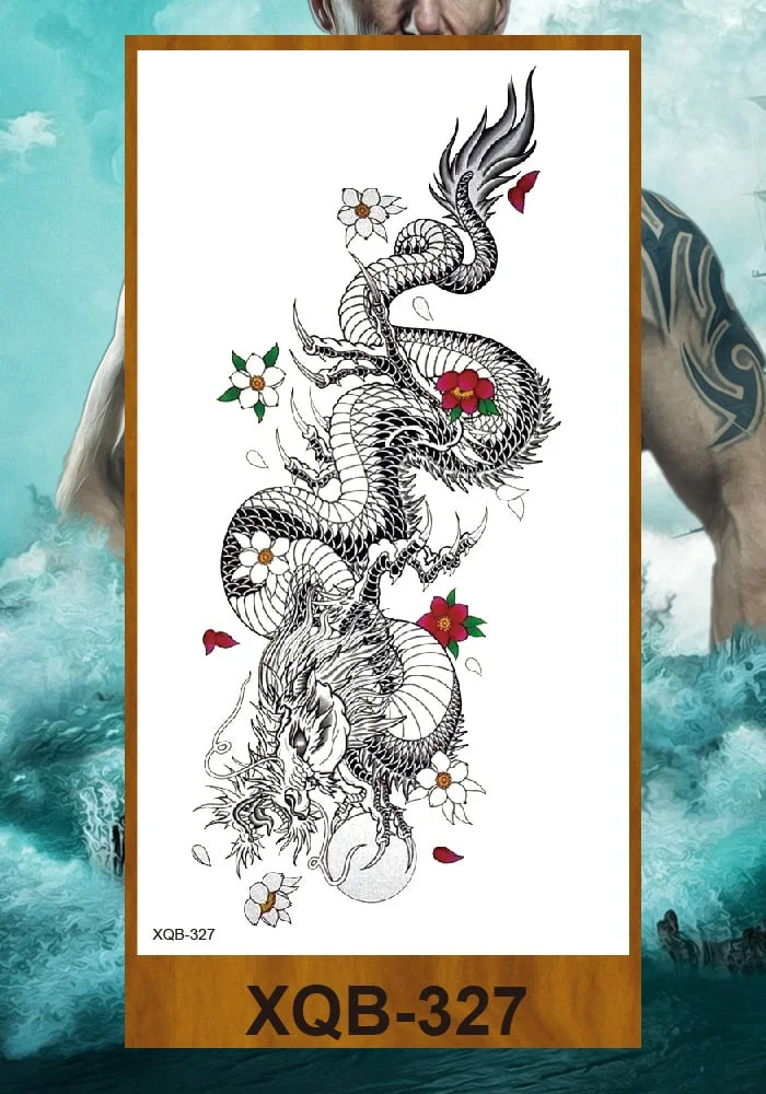 Temporary Tattoos Stickers Dragon Snake Tiger Totem Pterosaur Demon Beast Men Women Adult Girl Flower Arm Chest Fake Tatoo DIY