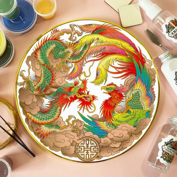 Cloisonne DIY Kit Suitable For Beginners,Dragon and Phoenix Cloisonne DIY Kit,DIY Home Decoration,Including All Tools