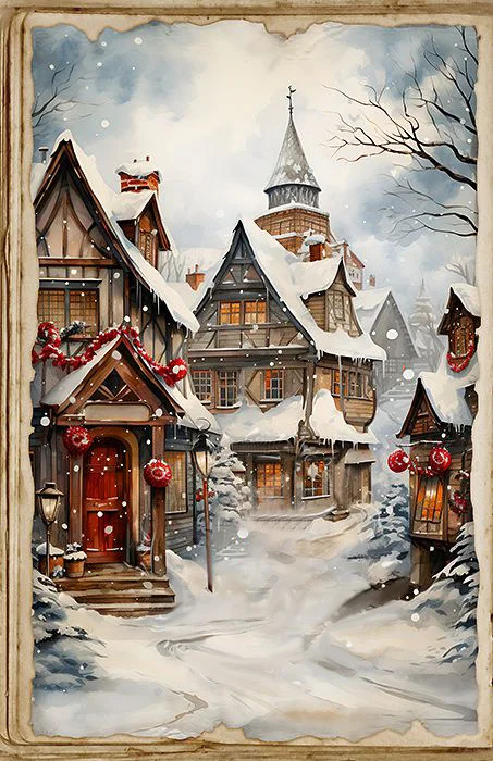 Retro Poster – Christmas Landscape 11CT Stamped Cross Stitch 40*60CM