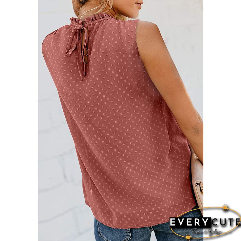 Rust Red Chiffon Jacquard Sleeveless Tank Top