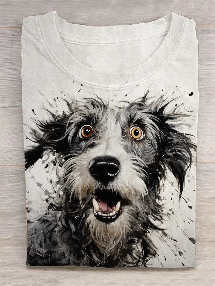 Funny Ink And Watercolor Dog Art Print Design T-shirt
