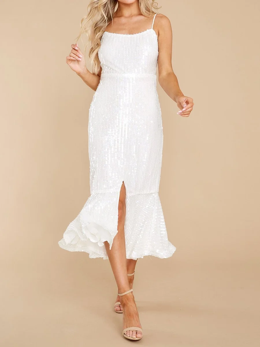 White Sequin Midi Dress