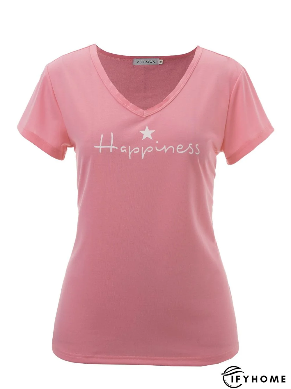 Pink Cotton-Blend Casual Round Neck T-shirt | IFYHOME