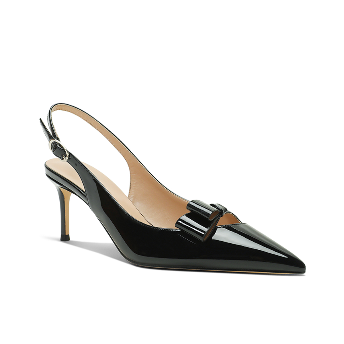 65mm Women's pointed Toe Kitten Heel Slingback Pumps Patent Shoes-MERUMOTE