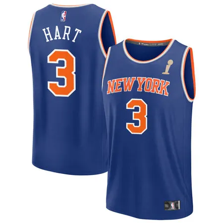 Youth New York Knicks #3 Josh Hart Blue 2026 NBA Finals Champions Fast Break Icon Edition Jersey