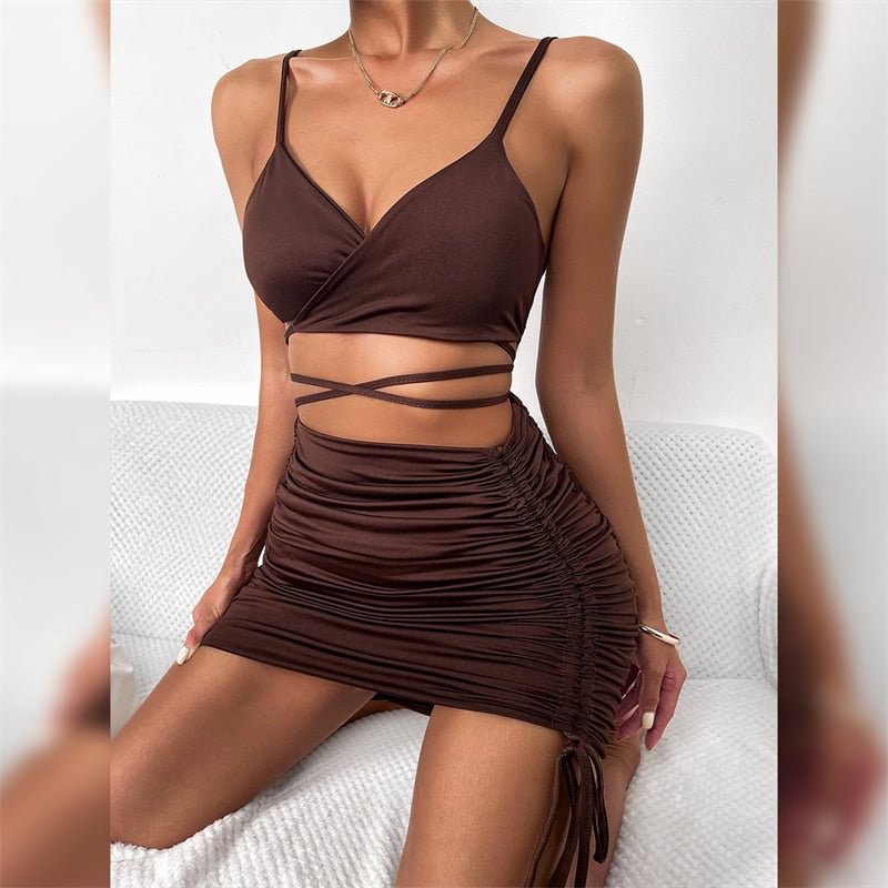 Forefair Spaghetti Strap Bodycon Bandage Women Sexy Dress 2021 Summer Fashion Hollow Out Sleeveless Backless Party Dresses
