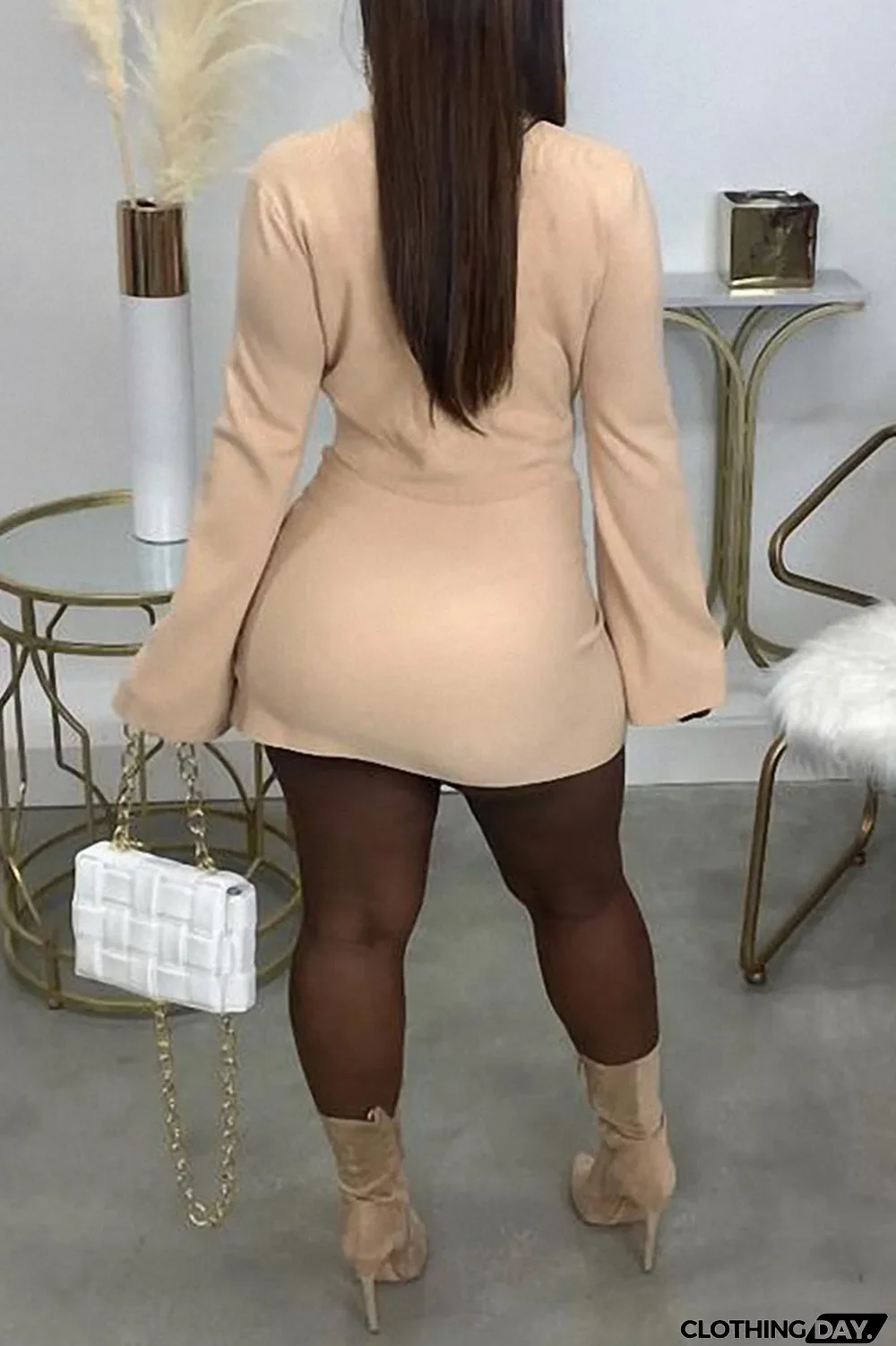 Light Green Casual Solid Split Joint Slit Half A Turtleneck Long Sleeve Two Pieces