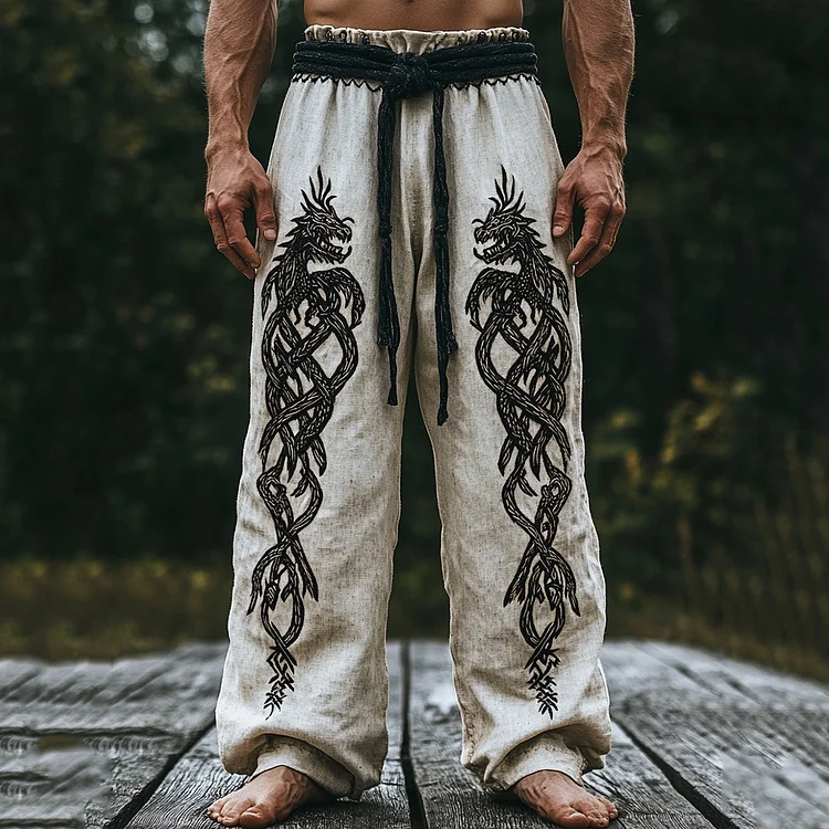 Men's Viking Tribal Dragon Celtic Art Linen Pants