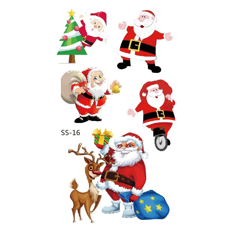 Christmas Tattoo Stickers Santa Claus Temporary Fake Tattoos Paste on Face Arm Leg for Children Body Art Sticker