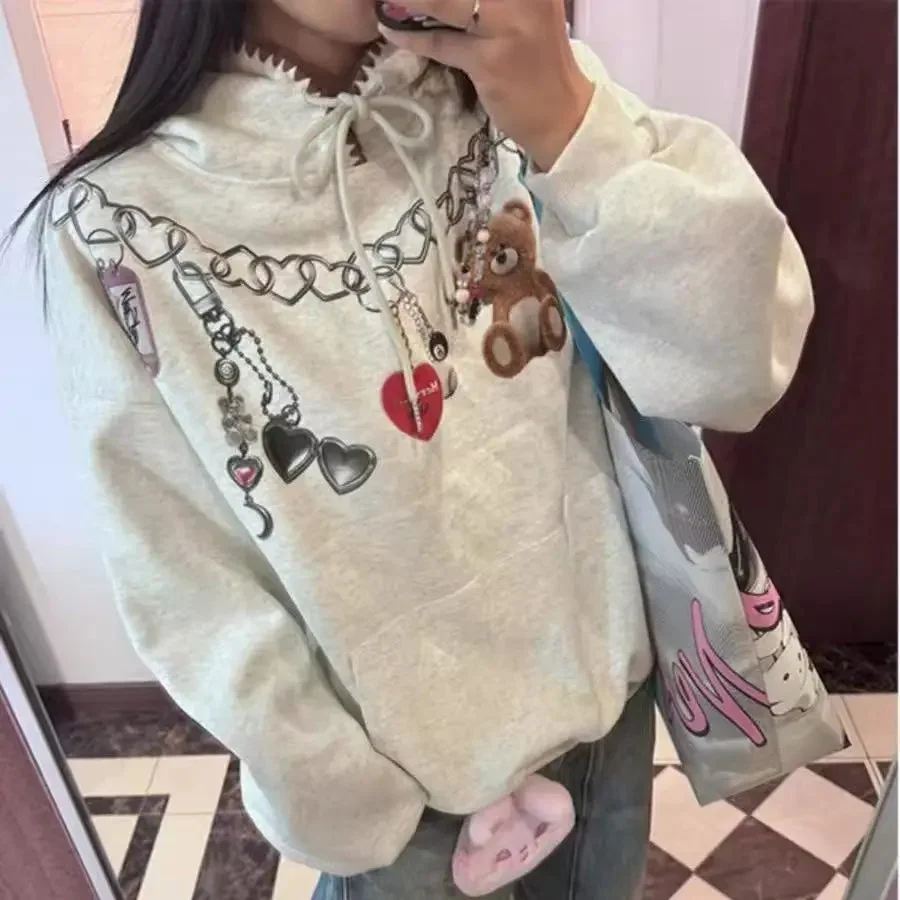 Toloer Charms Chain Printed Hoddie-Outfit Ideas
