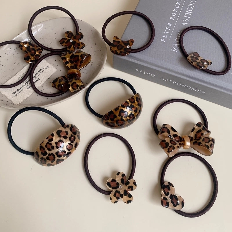 Retro Women’s Flower Bow Knot Leopard Acetic Acid Sheets Inlay Rhinestones Hair Tie