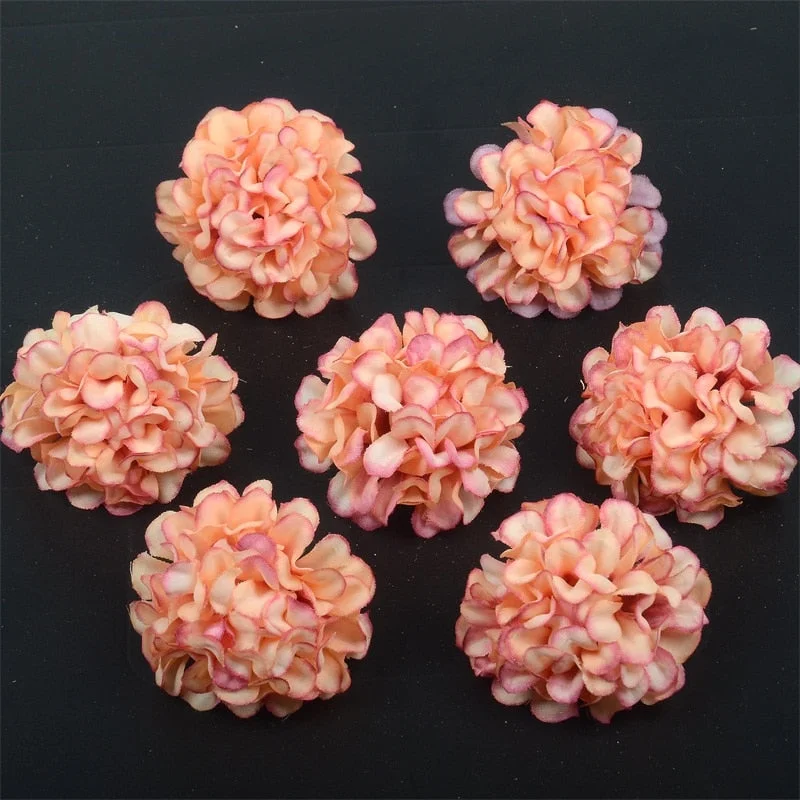50pcs/lot Mini Artificial Flower Silk Hydrangea Head For Wedding Decoration DIY Wreath Scrapbooking Craft Cheap Fake Flowers