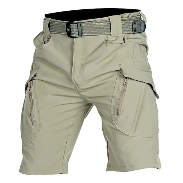 Men's Waterproof Tactical Cargo Shorts Plain Zipper Pocket Breathable Shorts 