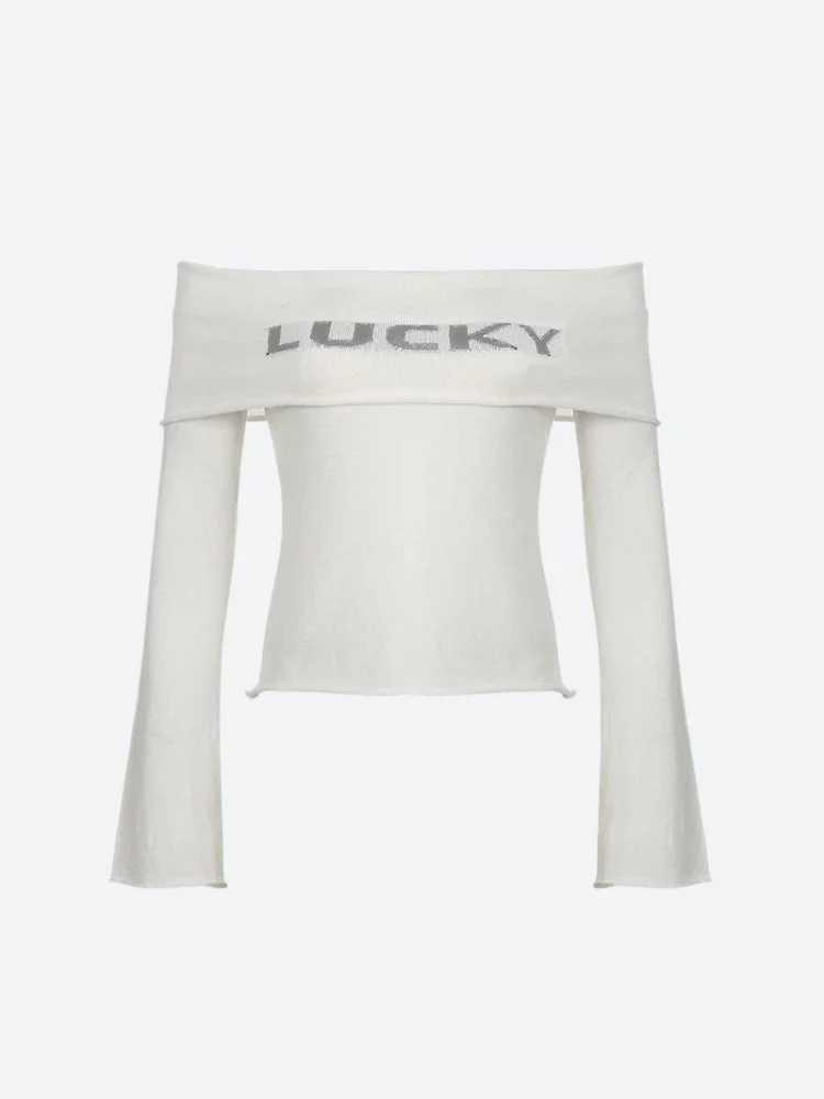 Brownm Lucky Girl Off Shoulder Top