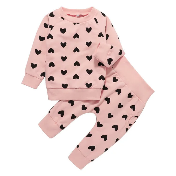Baby Heart Sweatshirt and Pants Set in Pink