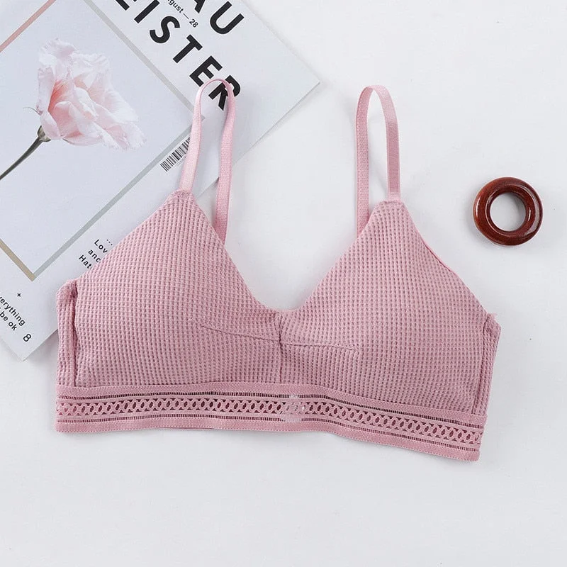 Sexy Cotton Hollow Out Bras For Women Underwear Solid Color Comfort Wireless Bra Lingerie Fashion Seamless Padded Bralette New
