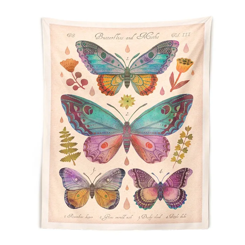 Butterfly Reference Chart Tapestry Wall Hanging Colorful Vintage Butterfly Boho Home Wall Decoration For Bedroom Living Room