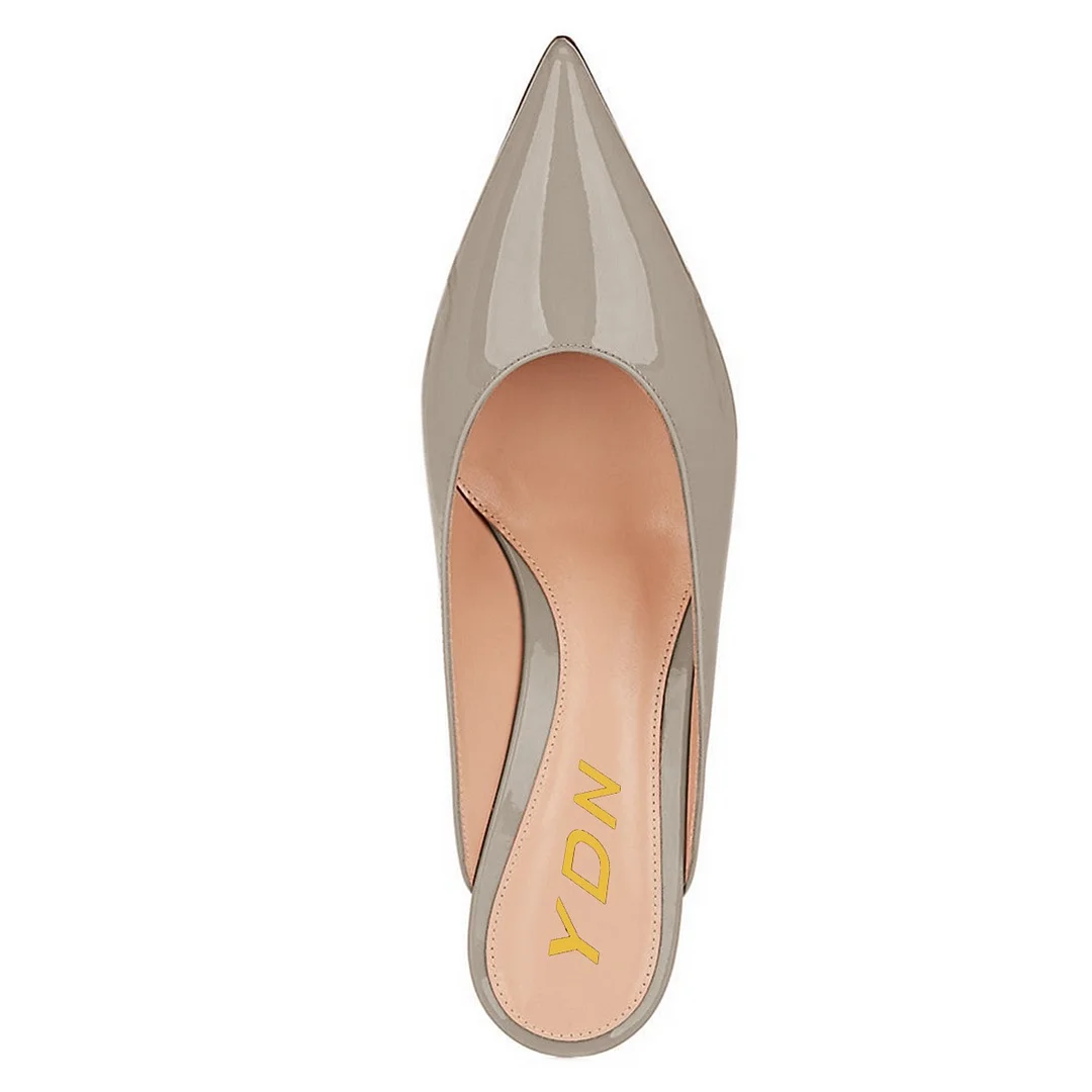 Simple Grey Pointed Toe Slip-On Mules Shoes with Kitten Heels