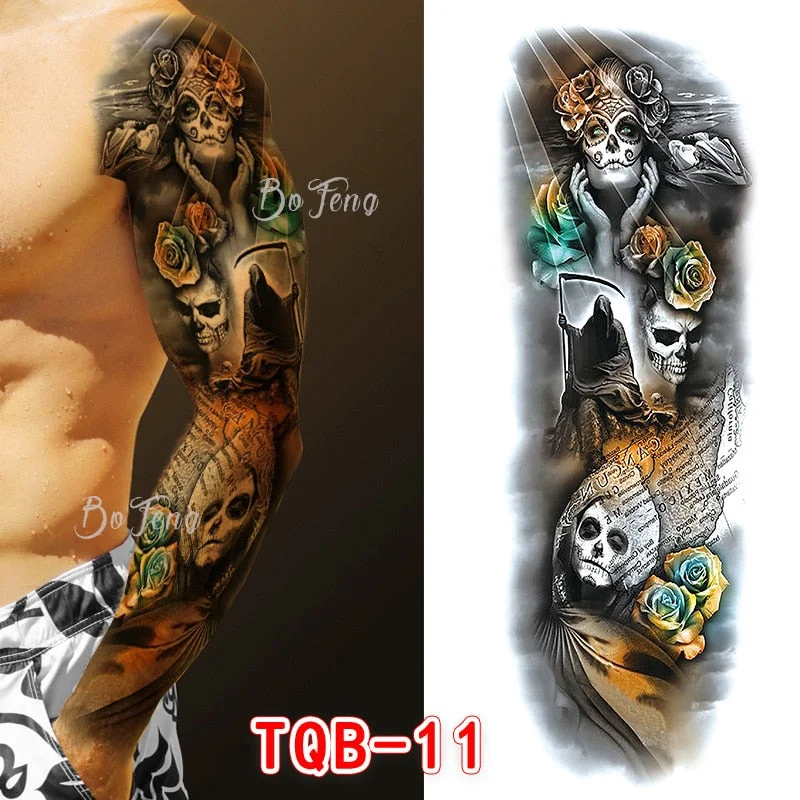 Tattoo Sleeves for Men Women Waterproof Flower Arm Tattoo Stickers Cool Full Arm Scary Fake Temporary Tattoos Big Picture Art