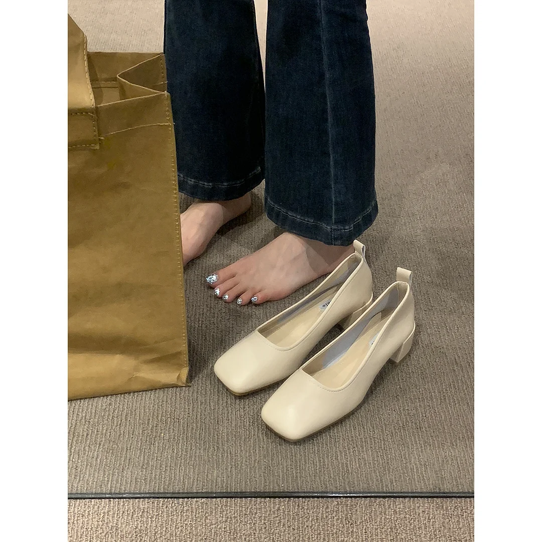 Churchf Churchf Shoes Women's Shoes Spring / Summer 2023 New Simple Commuting Versatile Square Head Shallow Thick Heel Temperament Ladle Shoes