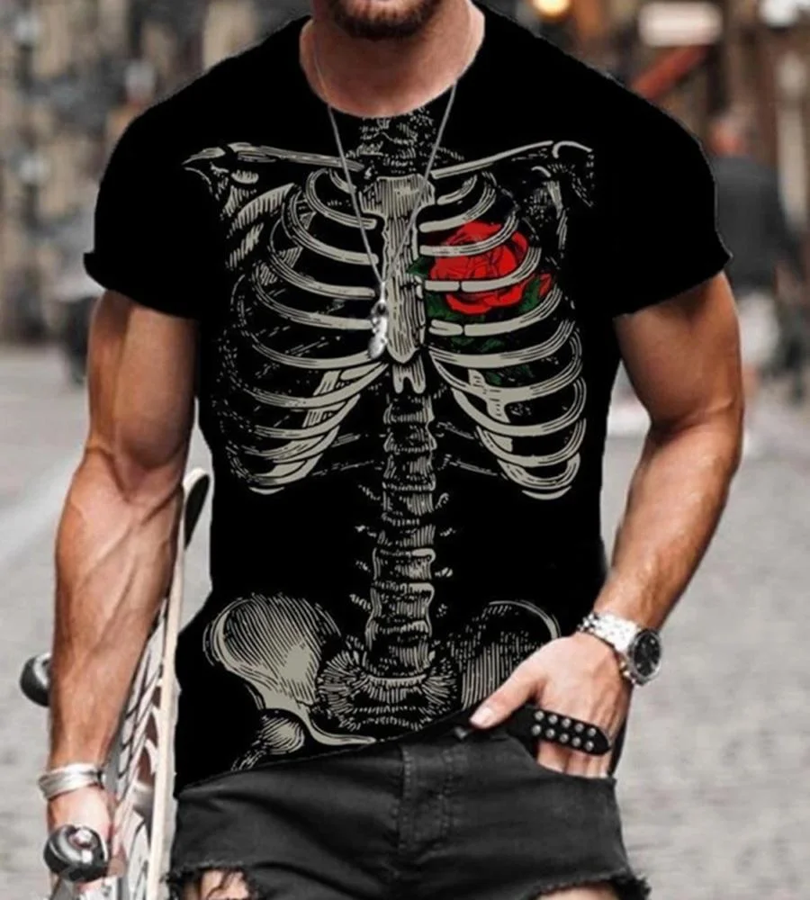 Men Skeleton Print Casual T-shirts