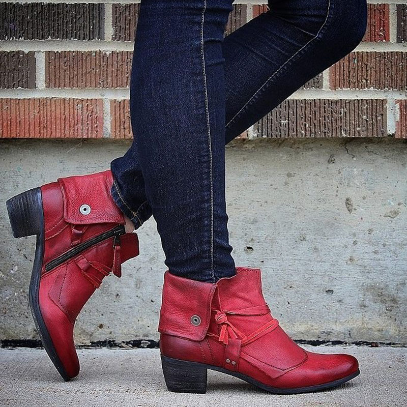 Women's Vintage Cuffed Fold Over Ankle Boots