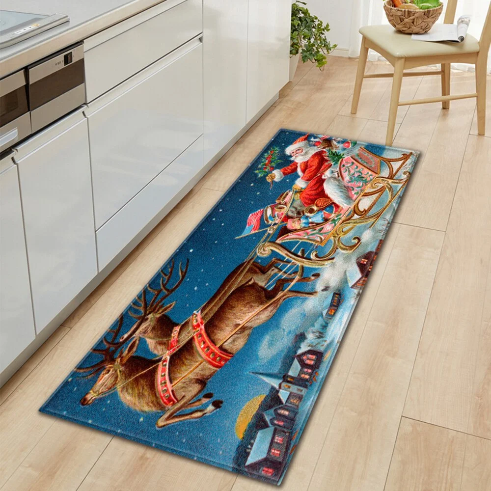 Christmas Kitchen Rug Home Entrance Doormat Living Room Bedroom Children Decoration Carpet Hallway Bathroom Anti-Slip Floor Mat