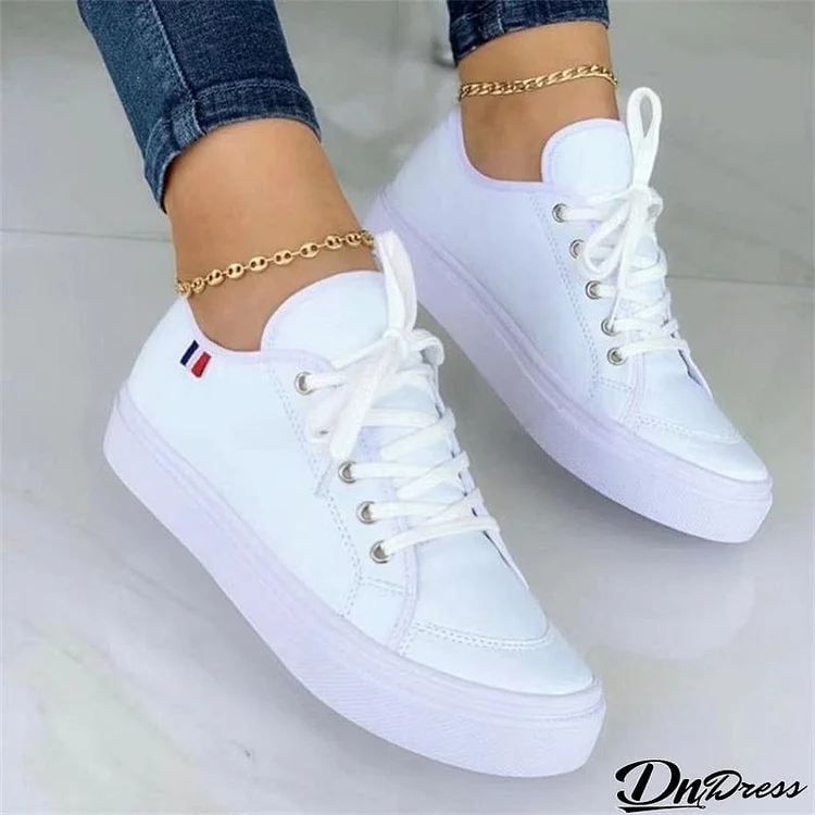 Trendy Round Toe Smooth PU Lace Up Flat Shoes for Women